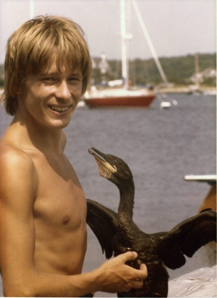 Gabrielsen visited California in 1979 to study diving physiology in seabirds. His tame cormorant “Willy” was fitted with a sensor. Photo: Geir Wing Gabrielsen / Norwegian Polar Institute

